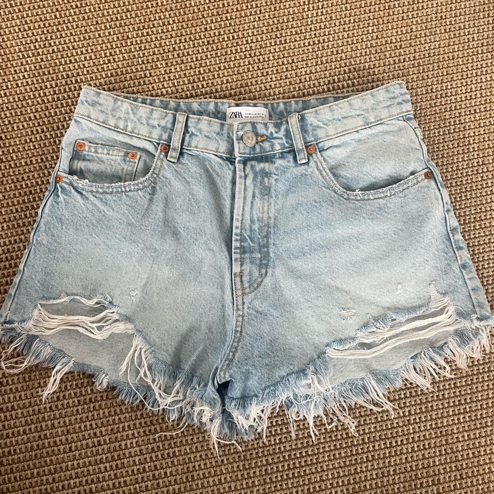 Zara Blue Jean Shorts with Distressed Raw Hem